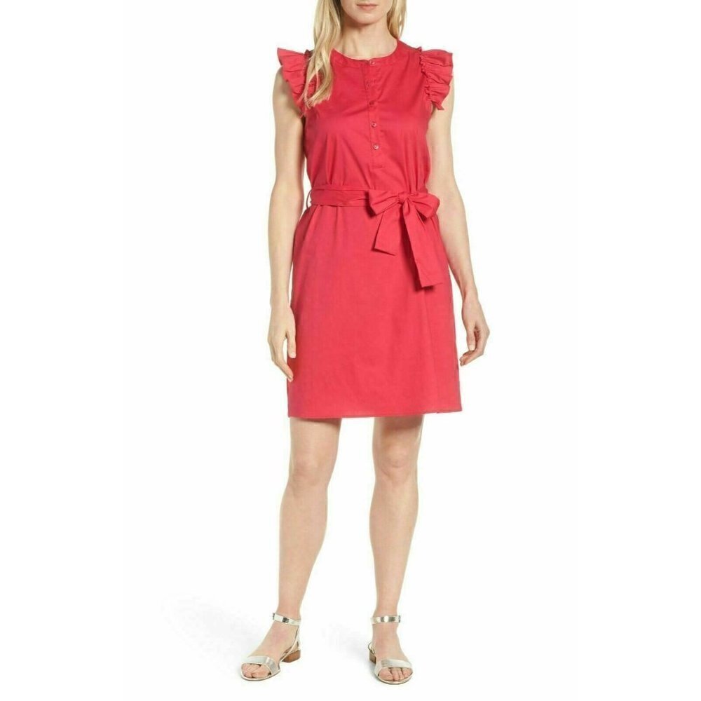 Gibson x Hi Sugarplum! Womens Red Coton Flamenco Ruffle Trim Belted Dress Size S